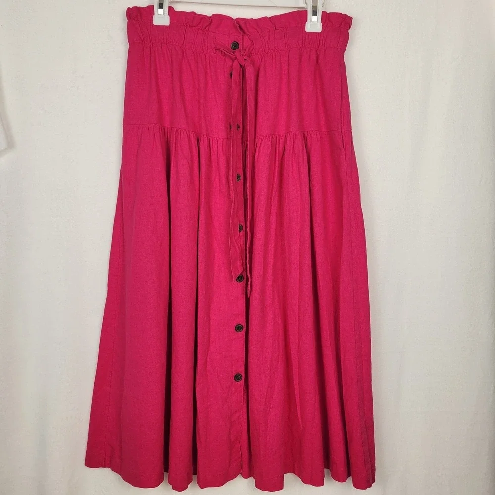 Universal Thread Linen Blend‎ Midi Skirt Women's M Pink Tiered Boho Cottagecore